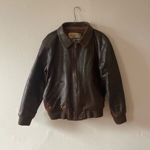 Brown Leather Bomber Jacket